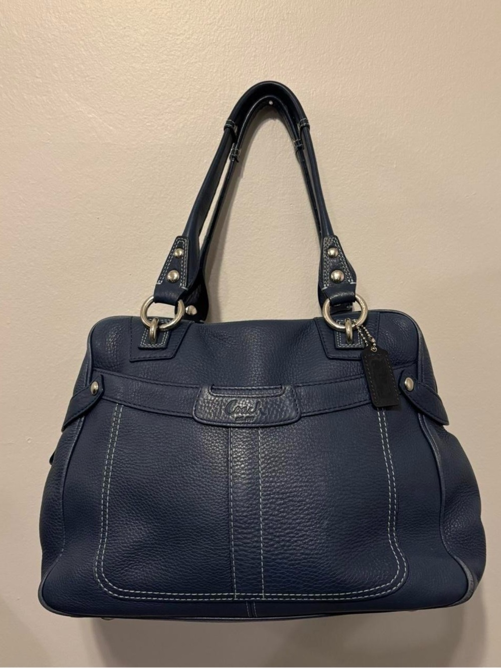 Coach Blue Leather Satchel Medium Silver Hardware